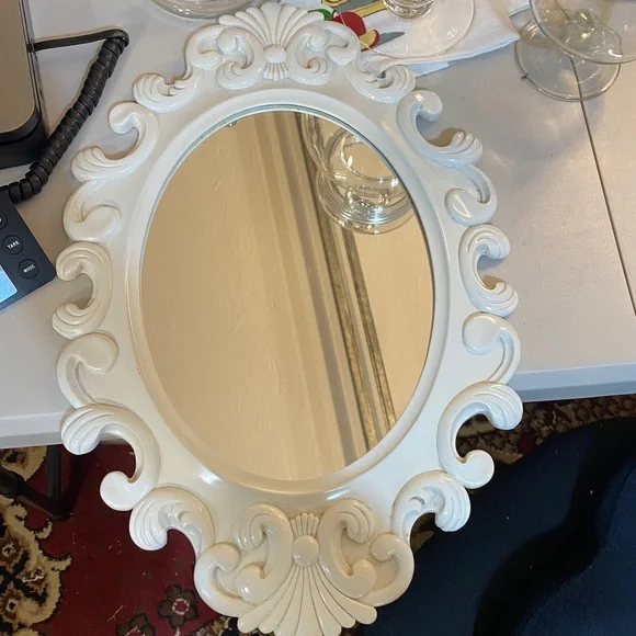 Vintage Wood Mirror baroque French provincial style. Creamy white - Picture 6 of 6